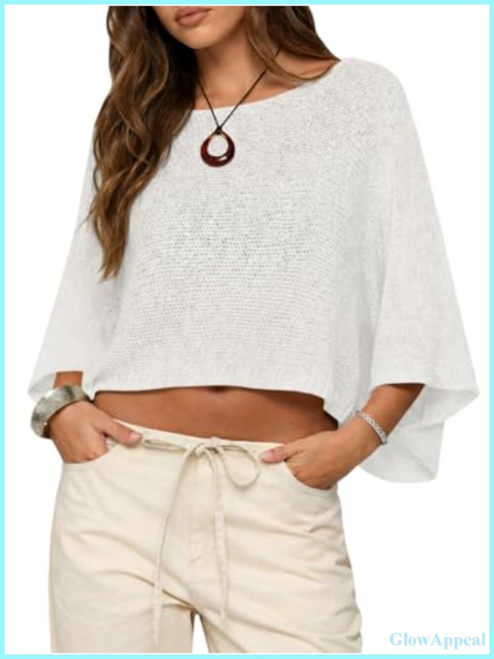 Women's Crochet Cover Up Batwing Sleeve Sweater Crop Top Sheer Knit Boho Summer
